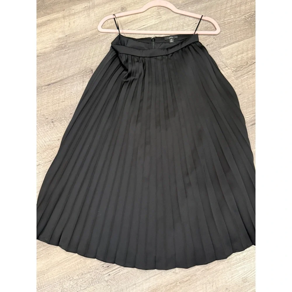 J Crew Black Pleated‎ Midi Skirt Women Size 0P